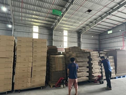 Finished carton packaging bundles stored at the Phuong Cat warehouse