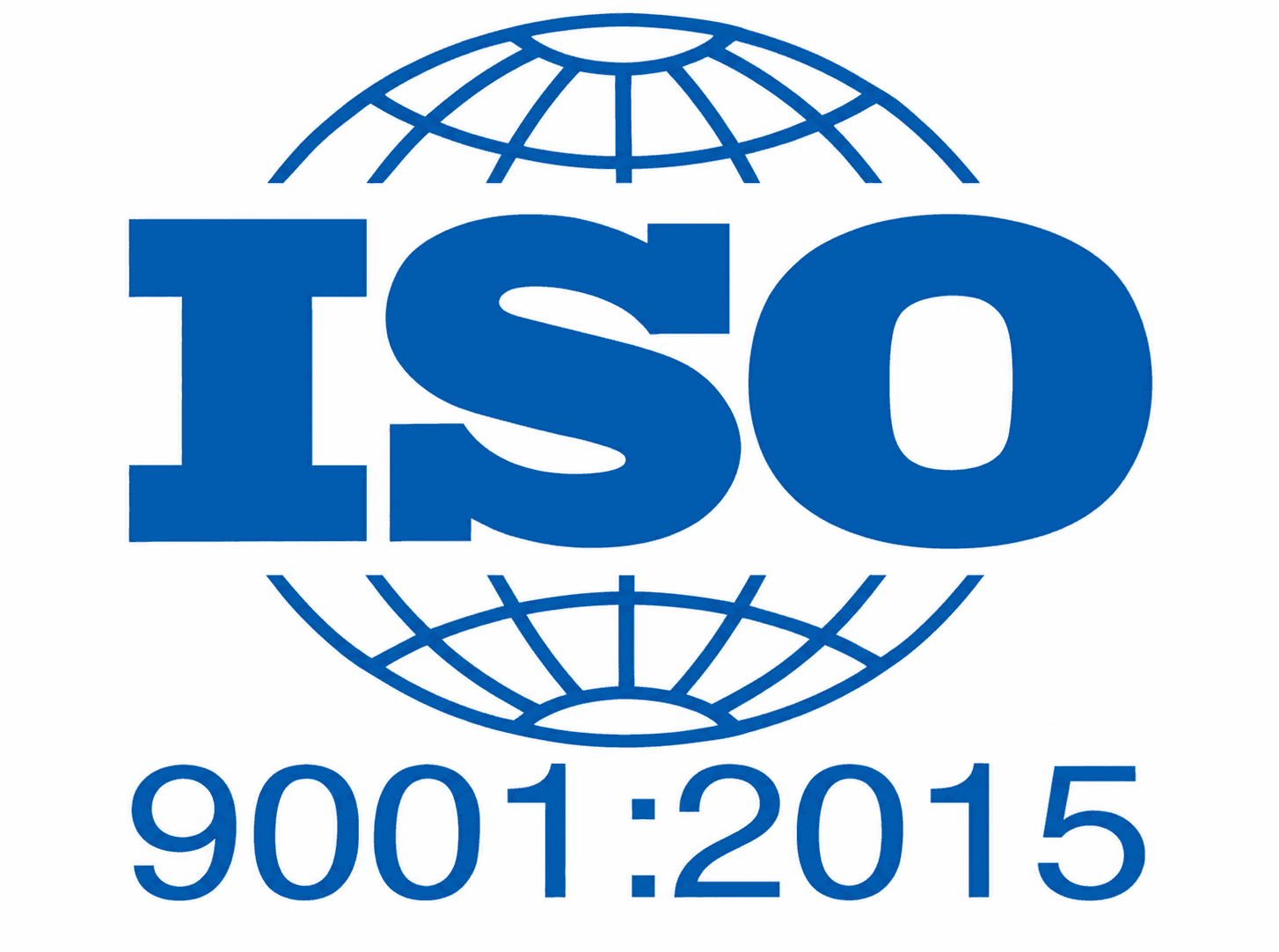Blue ISO 9001:2015 logo on a white background