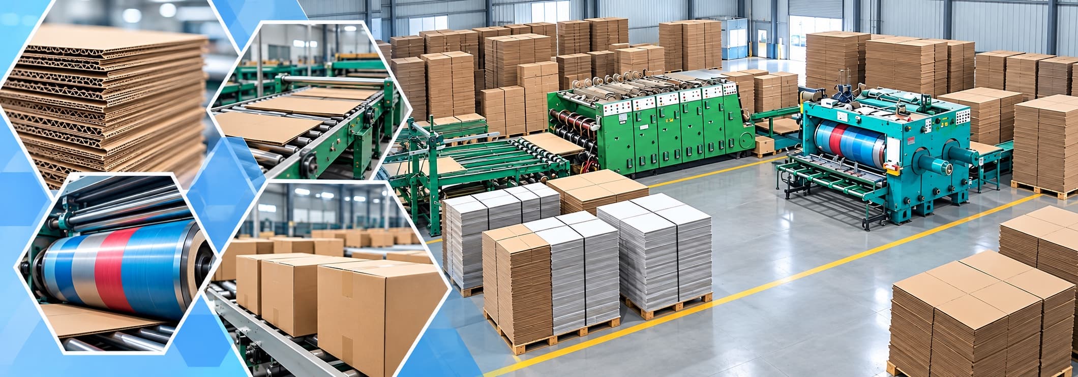 Overview of the carton production line and finished goods warehouse