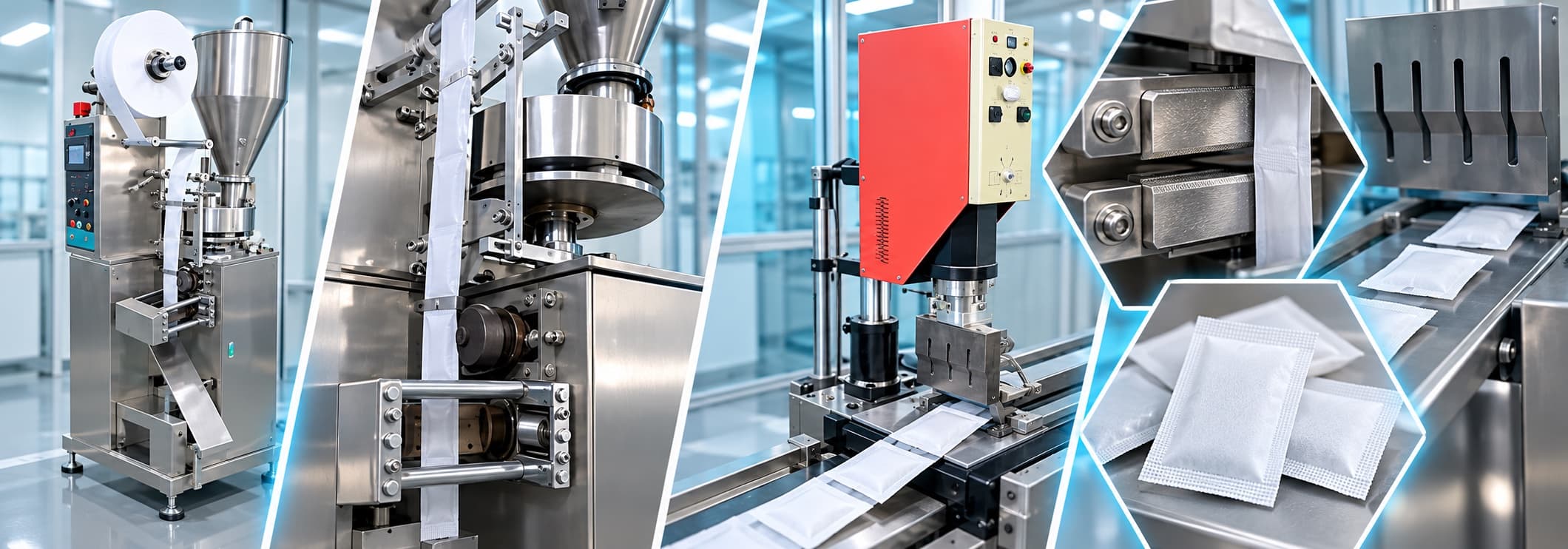 Desiccant packing line and heat-sealing process