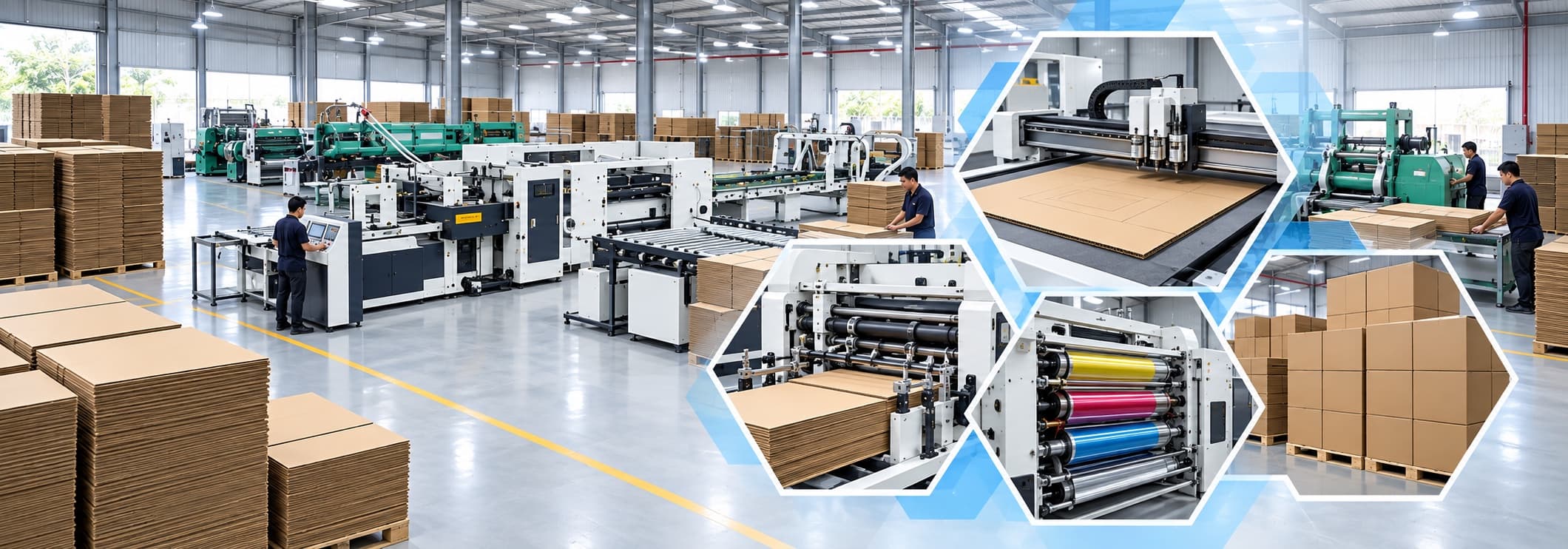 Integrated carton cutting, die-cutting, printing and finishing line