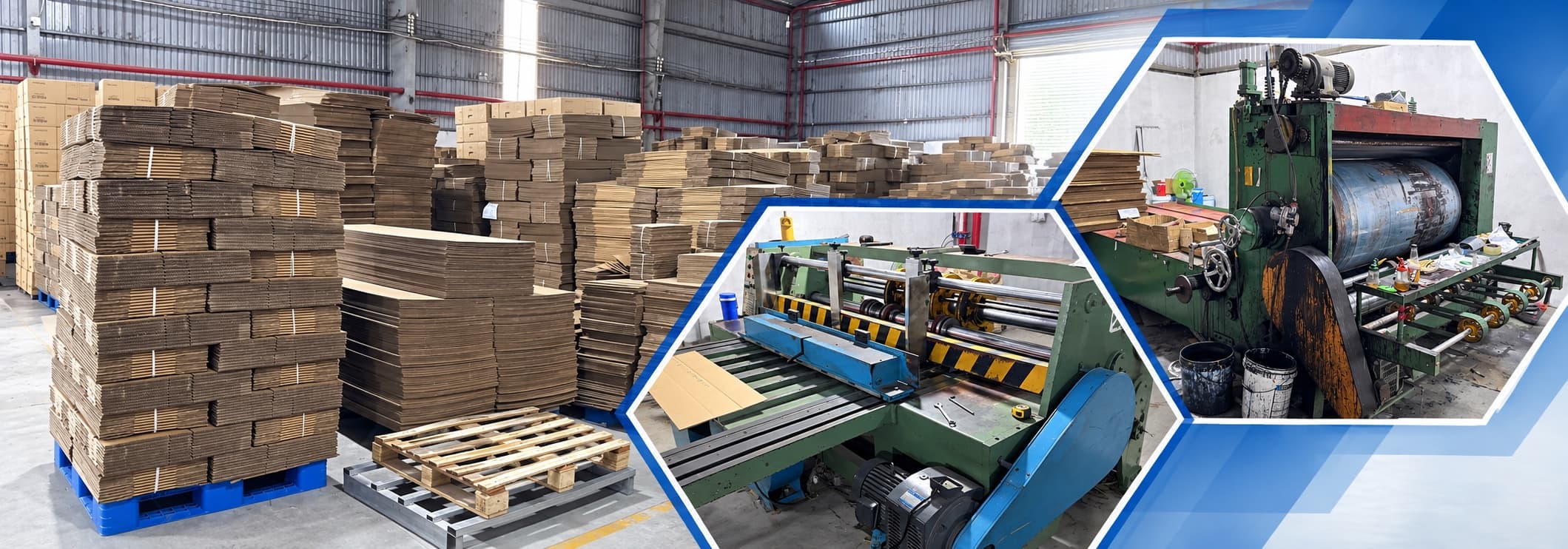 Finished carton warehouse and processing line with left-heavy framing