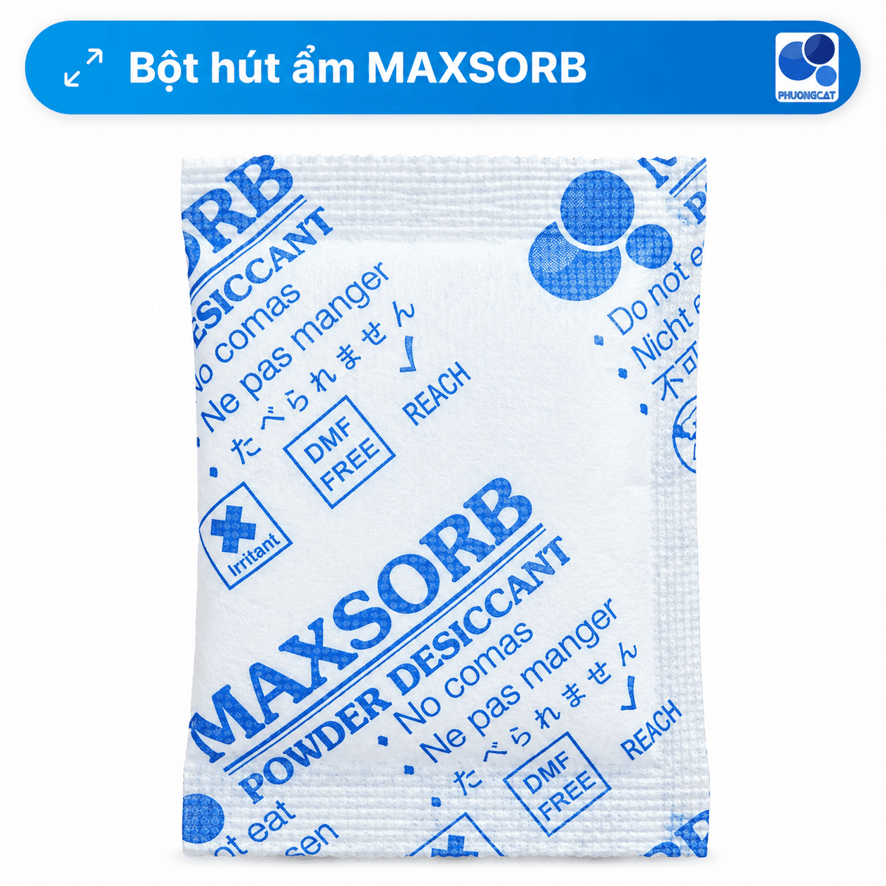Gói bột hút ẩm MAXSORB 10g trong khung sản phẩm Phuong Cat