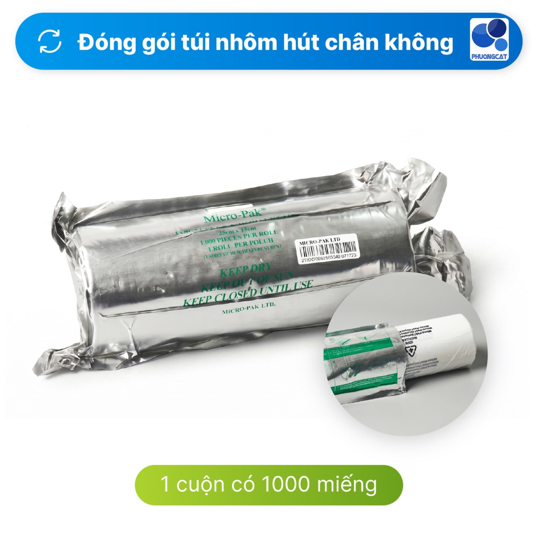 Cuộn Micro-Pak PE Sheets đóng trong túi nhôm hút chân không