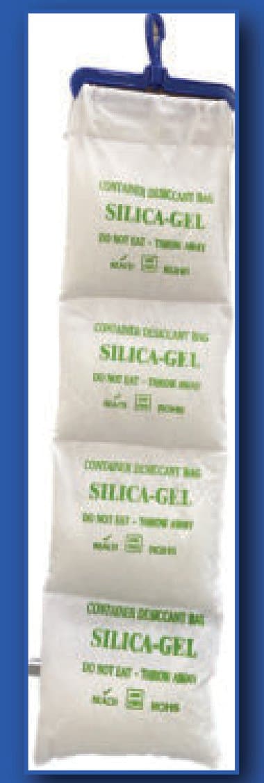 Dây hạt hút ẩm silica gel treo container gồm nhiều túi nối chuỗi